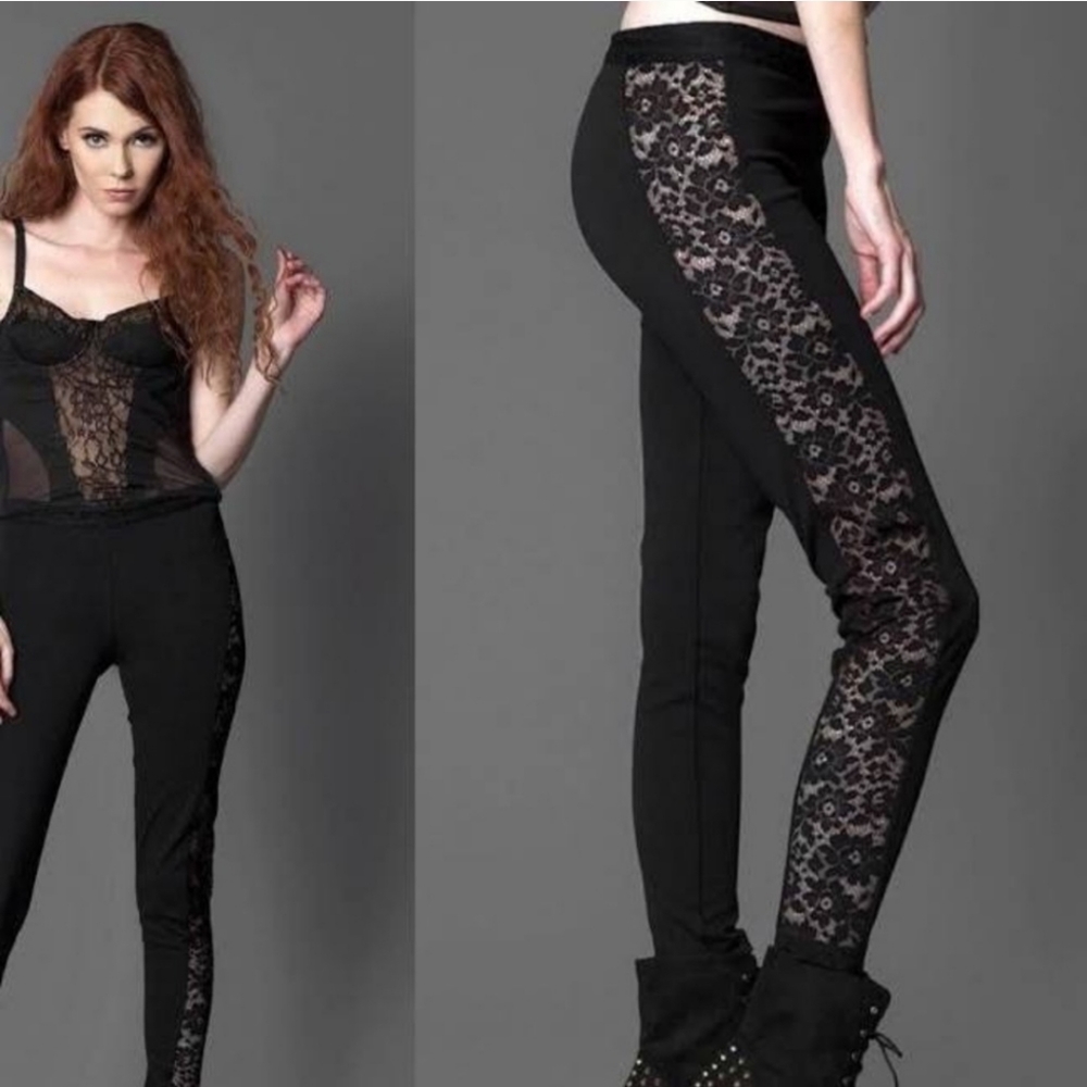 Widow Hi Waist Side Lace Panel Skinny Pants NWT S